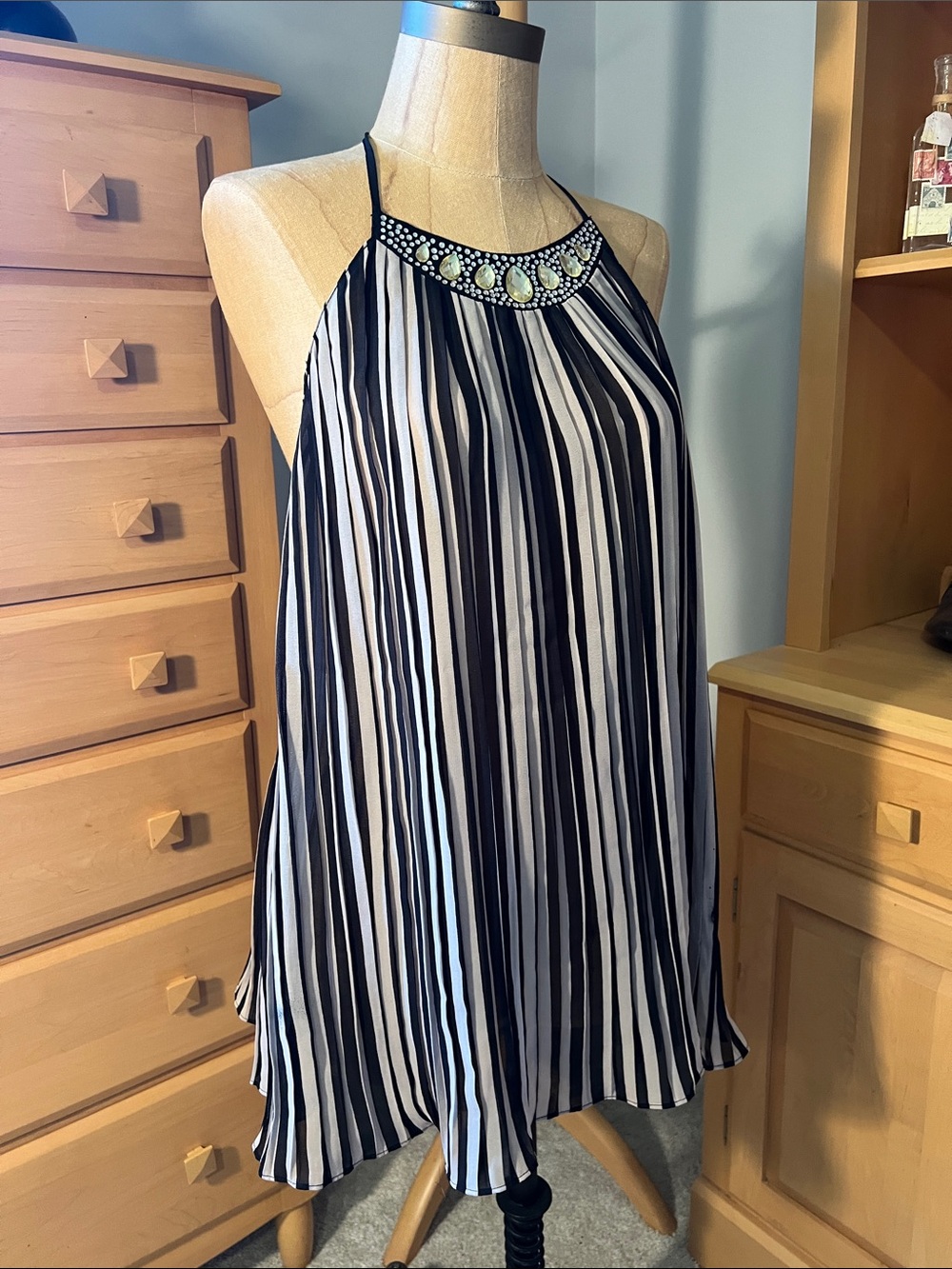 Victoria's Secret Black and White Striped Halter Nightdress